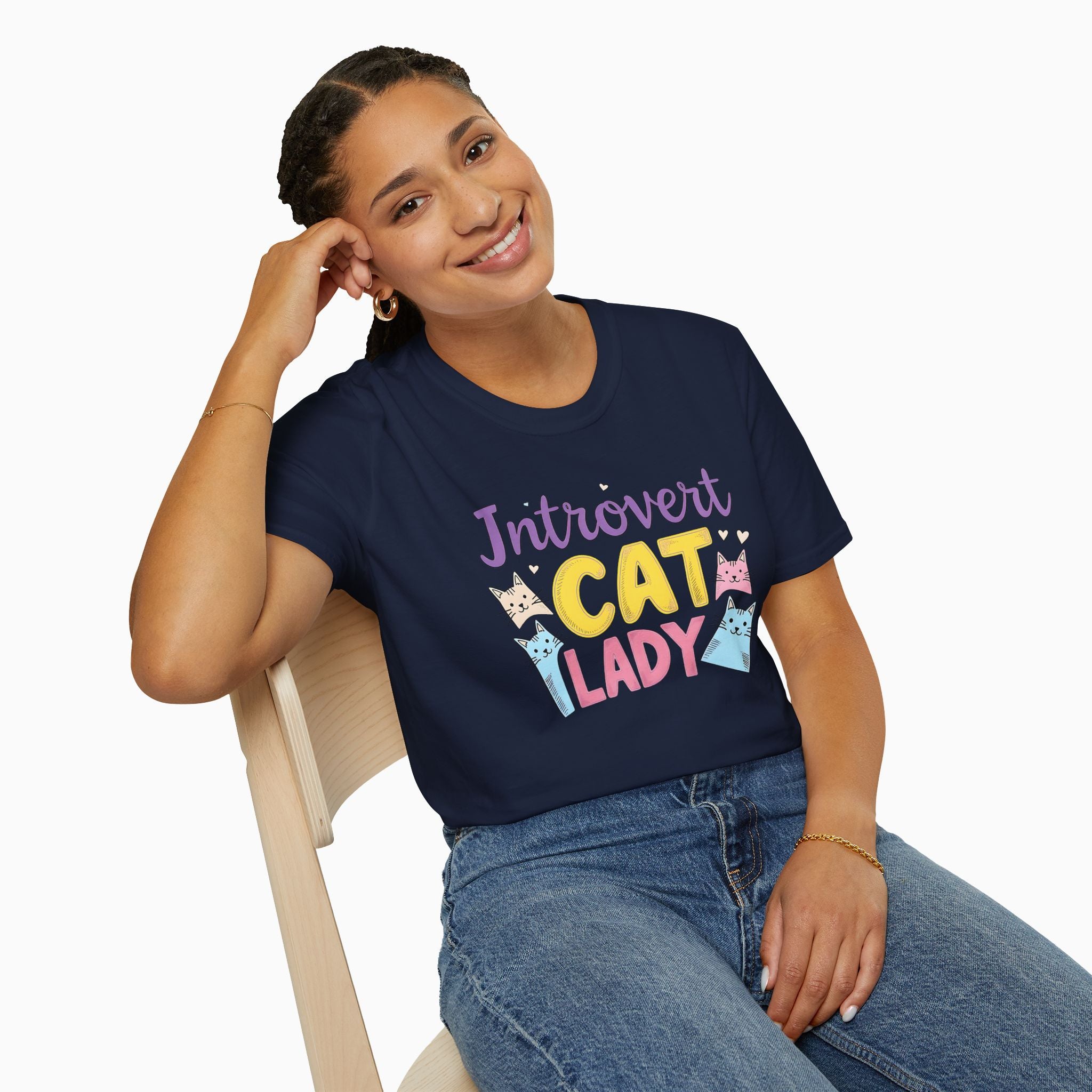 Introvert Childless Cat Lady Unisex T-Shirt Gift | Woollieemix