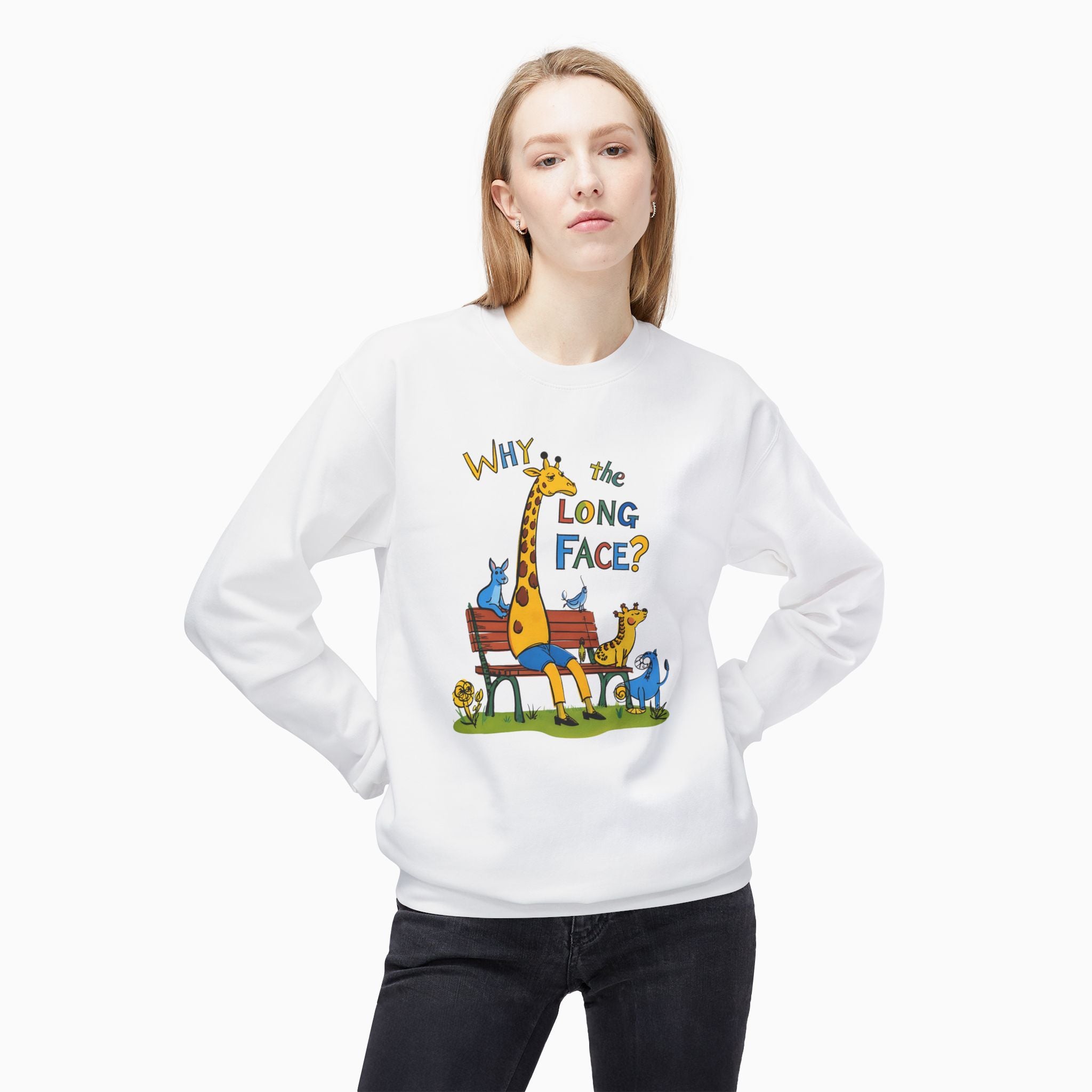 Funny Giraffe Why the Long Face Unisex Sweatshirt